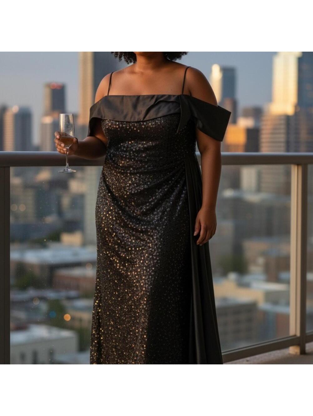 Stunning Strapless Black Sequin Dress